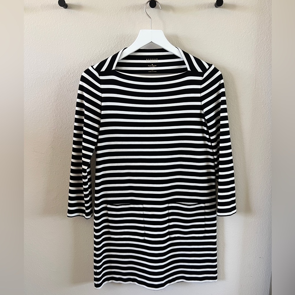 Kate Spade Brooke Street Collection black and white striped shift dress. XS.